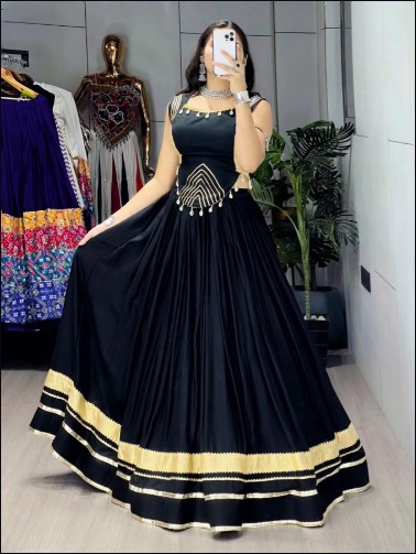Black Pure Rayon Cotton Gamthi Lehenga Choli